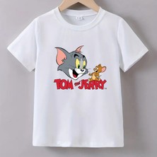 Kaliteli Pamuk Penye Unisex Erkek Kız  Çocuk Baskılı Tshirt 5 6 7 8 9 10 11 12 13 14 Yaş Tom Jerry