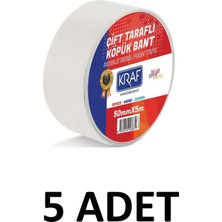 Kraf 5 Adet 50 mm x 5 Metre Çift Taraflı Köpük Bant