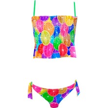 Look Me Askılı Renkli Portakal Desenli UV50 Kız Çocuk Bikini Takımı By Nessi Byrd