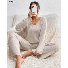 Pamuklu Kadın Pijama Takımı - Alt - Üst Pijama Takımı - Fitilli Kaşkorse Pijama Takımı