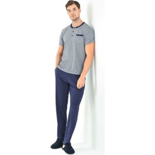 Lacivert Desenli Erkek Pijama Takımı