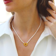 Kalp Gold Kaplama Gümüş Inci Kolye