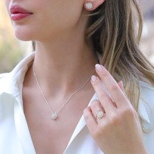 Necati Gün Zirkon Taşlı Lotus Çiçekli Gümüş Set