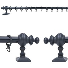 Antrasit 250  cm  Raysız Rustik Perde Askı Seti (Ahşap Başlık ve Aluminyum Boru)