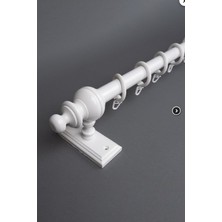 Beyaz 125  cm  Raysız Rustik Perde Askı Seti (Ahşap Başlık ve Aluminyum Boru)