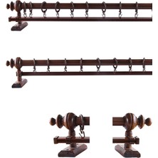 Ceviz 225  cm  Tekraylı Rustik Perde Askı Seti (Ahşap Başlık ile Aluminyum Boru ve Ray)