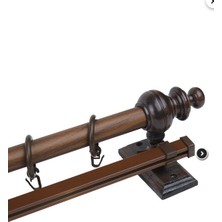 Ceviz 225  cm  Tekraylı Rustik Perde Askı Seti (Ahşap Başlık ile Aluminyum Boru ve Ray)