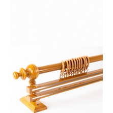 Meşe 225  cm  Çiftraylı Rustik Perde Askı Seti (Ahşap Başlık ile Aluminyum Boru ve Ray)