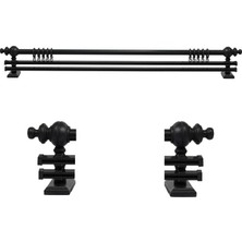 Siyah 275  cm  Çiftraylı Rustik Perde Askı Seti (Ahşap Başlık ile Aluminyum Boru ve Ray)