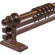 Ceviz 225  cm  Çiftraylı Rustik Perde Askı Seti (Ahşap Başlık ile Aluminyum Boru ve Ray)
