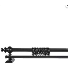 Siyah 125  cm  Tekraylı Rustik Perde Askı Seti (Ahşap Başlık ile Aluminyum Boru ve Ray)