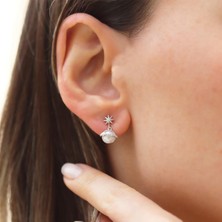 Mini Incili Kutup Yıldızı Gümüş Küpe