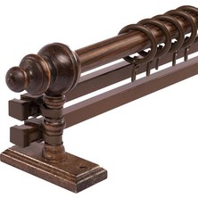 Ceviz 250  cm  Çiftraylı Rustik Perde Askı Seti (Ahşap Başlık ile Aluminyum Boru ve Ray)