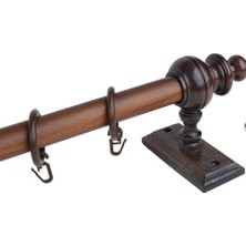 Ceviz 175  cm  Raysız Rustik Perde Askı Seti (Ahşap Başlık ve Aluminyum Boru)