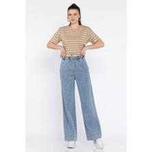 Gülseli Bel Lastikli Bol Paça Jean Kot Pantolon