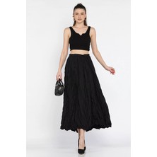 Gülseli Kadın Bel Lastikli Krinkıl Vual Etek