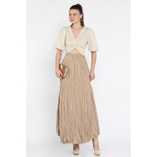 Gülseli Kadın Bel Lastikli Krinkıl Vual Etek