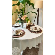 Decamor Home Kadife Dokulu Dertsiz Leke Tutmaz Beyaz Yuvarlak Masa Örtüsü