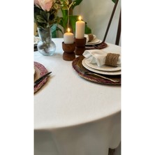 Decamor Home Kadife Dokulu Dertsiz Leke Tutmaz Beyaz Yuvarlak Masa Örtüsü