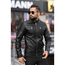 Prifaldi Erkek Siyah Iç Cepli Slim Fit Deri Ceket