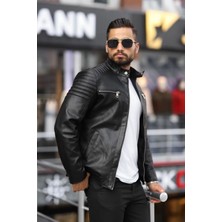 Prifaldi Erkek Siyah Iç Cepli Slim Fit Deri Ceket