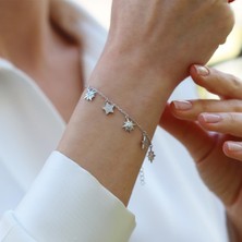 Zirkon Taşlı Sallantı Yıldız Gümüş Bileklik