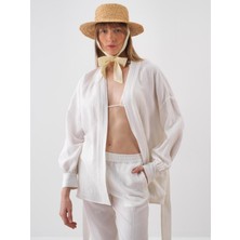 Kadın Beyaz Oversize Pamuklu Kimono