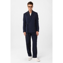 Antioch Lacivert Kuşaklı Relax Fit Erkek Blazer Ceket