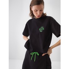 Kadın Siyah Oversize Pamuklu Tişört