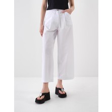 Kadın Beyaz Oversize Pamuklu Pantolon