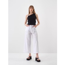 Kadın Beyaz Oversize Pamuklu Pantolon