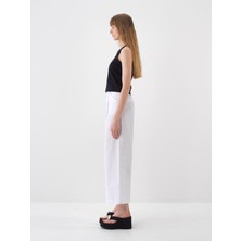 Kadın Beyaz Oversize Pamuklu Pantolon