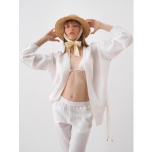 Kadın Beyaz Oversize Pamuklu Kimono