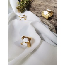 Kadın Gold Renk Özel Tasarım Ikili Oval Detay Ayarlanabilir 316L Çelik Yüzük