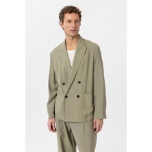 Antioch Haki Relax Fit Diagonel Ince Erkek Blazer Ceket