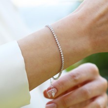 Su Yolu 1mm Zirkon Taşlı Gümüş Bileklik