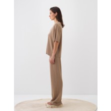 Kadın Camel Oversize Pamuklu Bluz