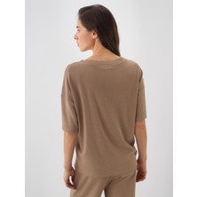 Kadın Camel Oversize Pamuklu Bluz