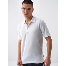 Erkek Beyaz Regular Fit Pamuklu Polo Yaka Tişört