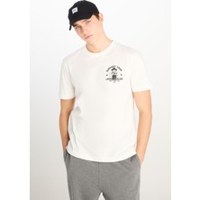 %100 Pamuk Regular Fit Normal Kesim Bisiklet Yaka Baskılı Ekru Tişört