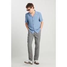 %100 Keten Regular Fit Normal Kesim Normal Bel Düz Paça Koyu Gri Pantolon