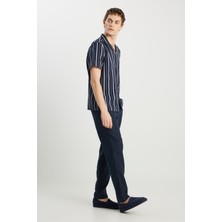 %100 Keten Regular Fit Normal Kesim Normal Bel Düz Paça Lacivert Pantolon