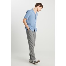 %100 Keten Regular Fit Normal Kesim Normal Bel Düz Paça Koyu Gri Pantolon
