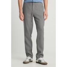 %100 Keten Regular Fit Normal Kesim Normal Bel Düz Paça Koyu Gri Pantolon