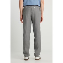 %100 Keten Regular Fit Normal Kesim Normal Bel Düz Paça Koyu Gri Pantolon
