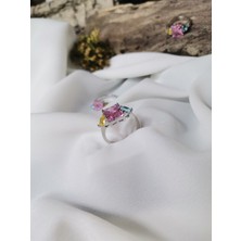 Gümüş Renk Geometrik  Üç Taş Model Zirkon Taşlı Ayarlabilir Yüzük