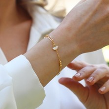 Sedefli Yonca Model Gümüş Bileklik