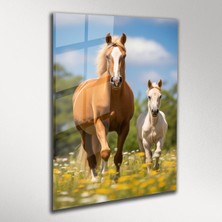 Exela Home Dikey Koşan Atlar Cam Tablo