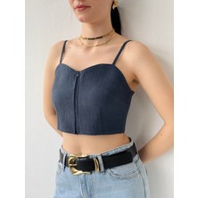 Retrobird Tasarım Önden Fermuarlı Büstiyer Kadın Lacivert