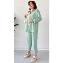 Ella Stylee Gömlek Yaka Keten Ikili Takım Alt Üst